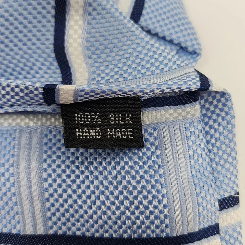 Baoloc Silk Tie Mens One Size Light Blue Navy Stripe 100% Silk Handmade Necktie